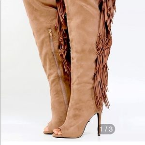 Privileged Primrose Thigh High Fringe Boots TAUPE